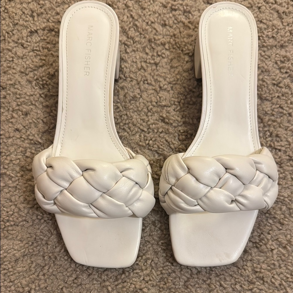 Marc Fisher White Braided Block Heel Sandals - Picture 4 of 4